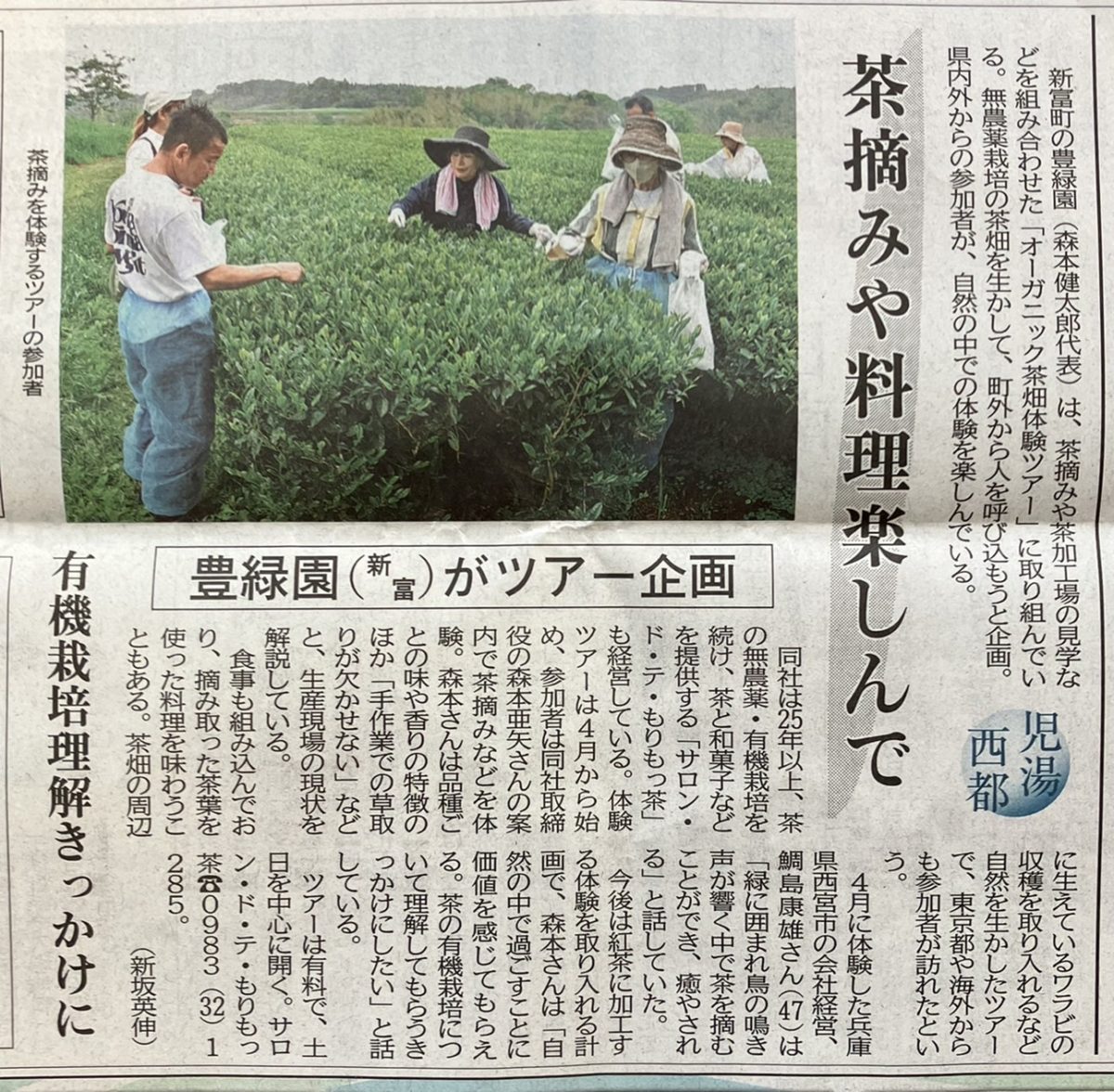 宮日新聞さんが「オーガニック茶畑体験ツアー」を掲載してくださいました♪